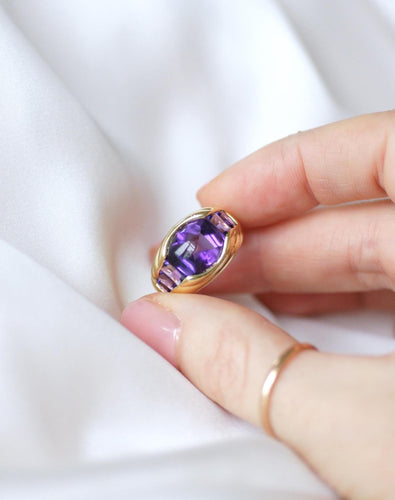Bague 49 Bague à gaudrons Or Jaune, Améthyste 58 Facettes