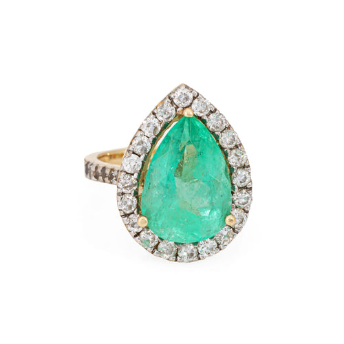 Bague 56 Bague vintage en or jaune 14 carats avec diamants et émeraude de 8,45 ct, taille poire 58 Facettes G13927
