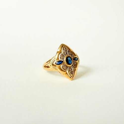 Bague 57 Bague navette Or jaune et saphirs 58 Facettes