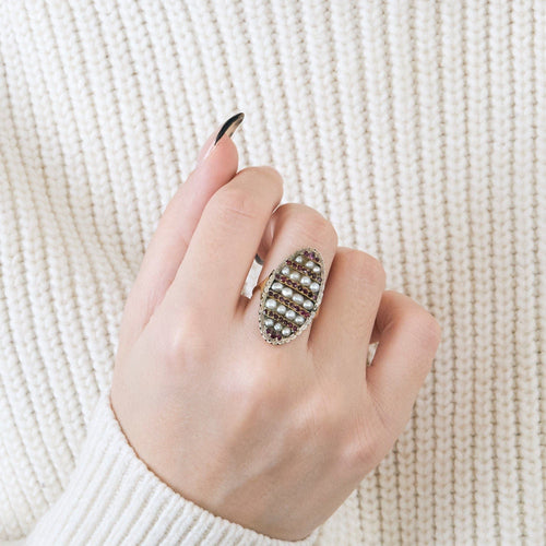 Bague 52 Bague  Marquise Rubis Perles 58 Facettes