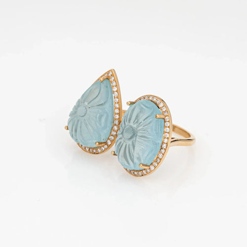 Bague carved aquamarine Ring diamond 58 Facettes G13529