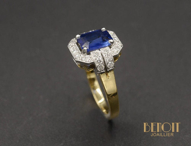 Bague 48 Bague Saphir rectangle pans coupés Style Art Déco 58 Facettes A10826