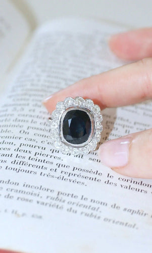 Bague 58 Bague marguerite art déco or blanc, platine, saphir et diamants 58 Facettes