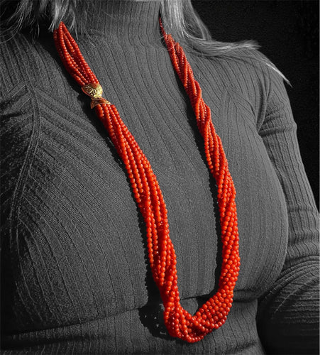 Collier Collier long multi-rangs en corail rouge méditerranéen 58 Facettes