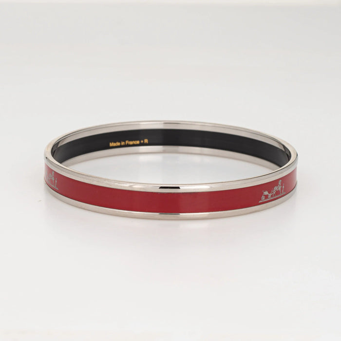 Bracelet Hermès - Bracelet jonc en émail rouge motif calèche 58 Facettes