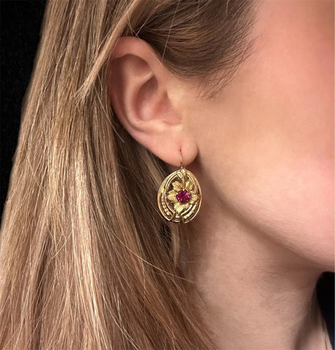 Boucles d'oreilles Boucles d'oreilles austro-hongroises en forme de feuille avec grenats 58 Facettes