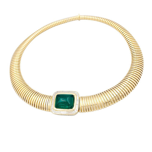 Collier Collier tubogas vintage, or jaune, émeraude, diamants. 58 Facettes 33792
