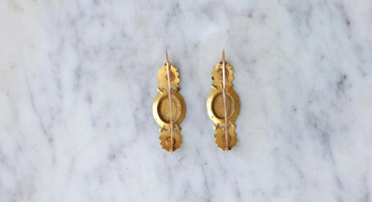 Antique pink and yellow gold and enamel fish earrings