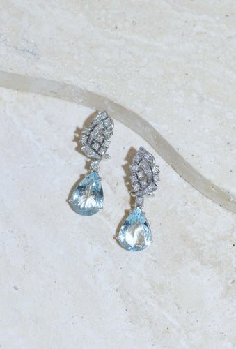 Boucles d'oreilles Boucles d'Oreilles Goutte Aigue Marine et Diamant 58 Facettes