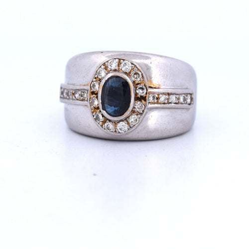 Bague 58 Bague vintage en or blanc avec saphir et diamants 58 Facettes