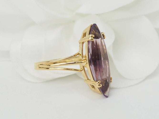 Bague 59 Bague marquise en or jaune et améthyste 58 Facettes 33206