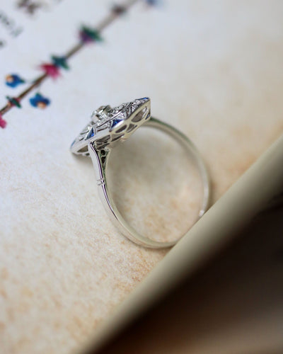 Bague 53.5 Bague Rectangle Art Déco Diamants et Saphirs 58 Facettes A11588