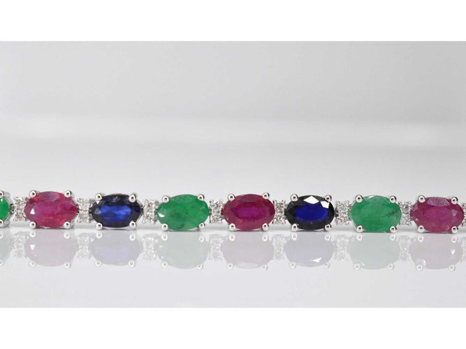 Bracelet Bracelet tennis en or blanc avec diamants, saphir, rubis et émeraude 58 Facettes 2068