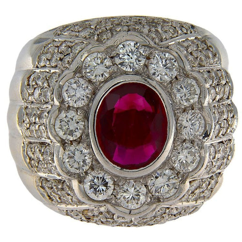 Bague 54.5 Bague en or blanc avec rubis de 1,05 ct et diamants de 1,84 ct 58 Facettes G3706