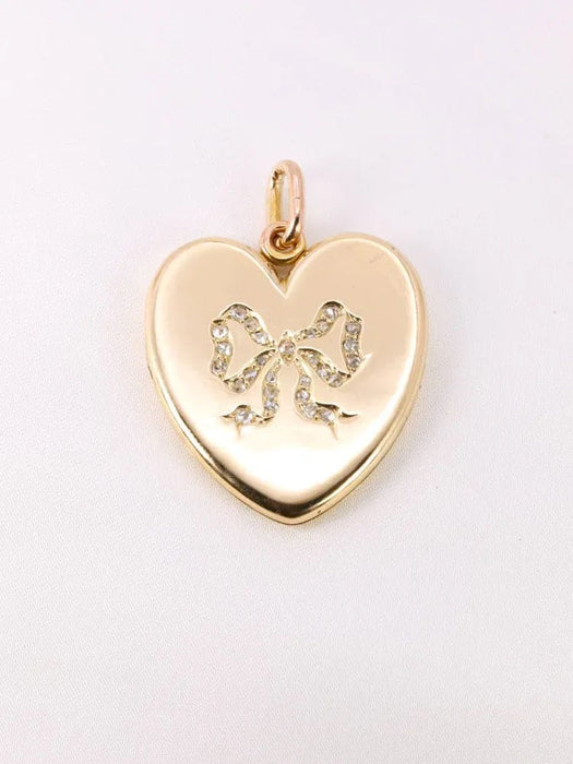 Pendentif porte photo coeur Art Nouveau or jaune diamants taille rose 58 Facettes 1053.4