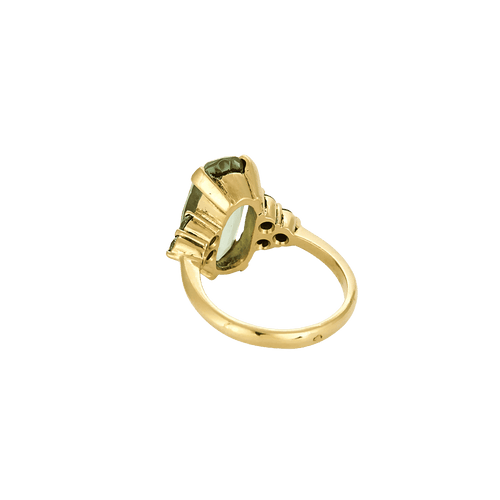 Anello oro giallo, tormalina verde e diamanti 
