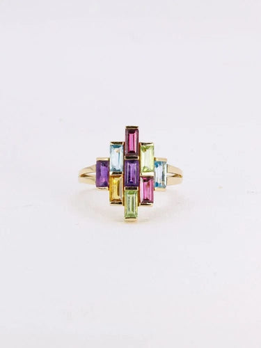 Bague 54 Bague géométrique or jaune améthyste topaze péridot citrine grenat 58 Facettes 1073.6