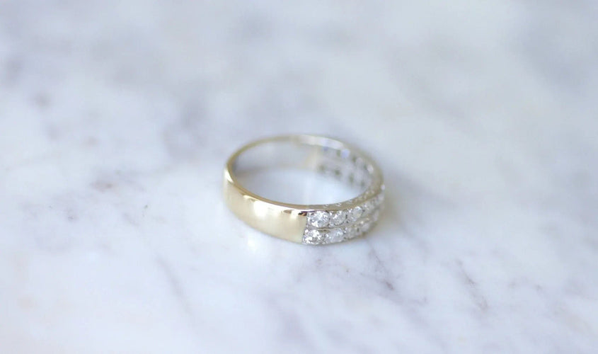 Bague 60 Alliance Diamants Double Anneau Art Déco 58 Facettes