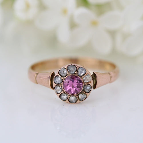 Bague 56 Bague ancienne saphir rose et diamants taillés en rose 58 Facettes CV138