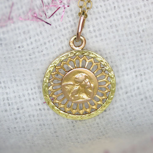 Pendentif Médaille ancienne 2 ors angelot 58 Facettes 24-297A