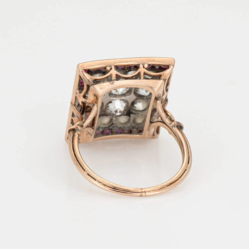 Bague 54 Bague Art Déco en or jaune 14 carats avec diamants et rubis de 2,50 ct, taille carrée, taille 6,75 58 Facettes G13553