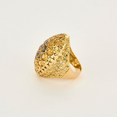 Bague 49,5 Bague dôme or jaune, corderite et citrine 58 Facettes CHAL01782