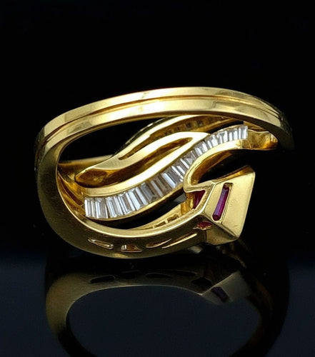 Bague Anello di Design Serpente, Rubino e Diamanti 58 Facettes