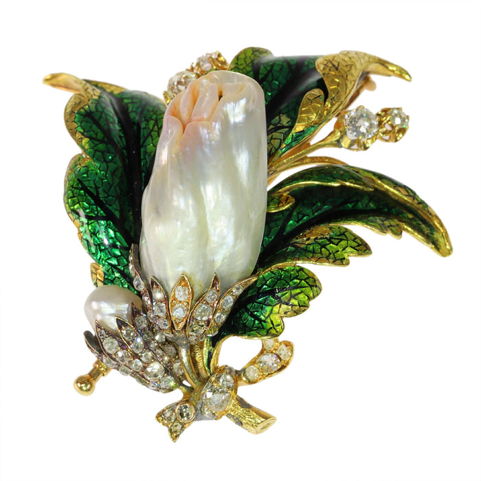 Broche Inoubliable et unique : le charme d'une broche victorienne avec perle et diamants 58 Facettes 24298-0149