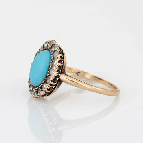 Bague 51 Bague victorienne, turquoise, diamants, or jaune 58 Facettes G12372
