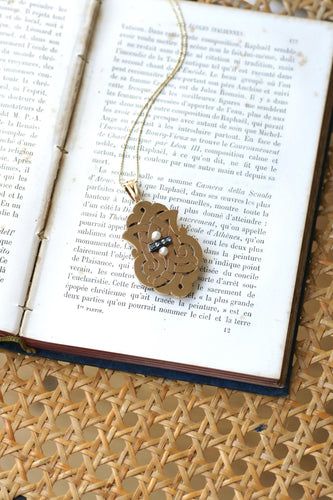 Pendentif Médaillon Broche Arabesques Ancien Perles Fines et Diamants Or Rose 58 Facettes