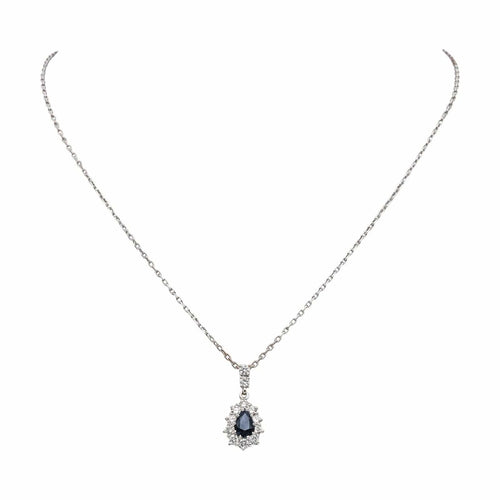 Collier Collier Pendentif Or blanc Saphir, Diamant 58 Facettes 4878497CN