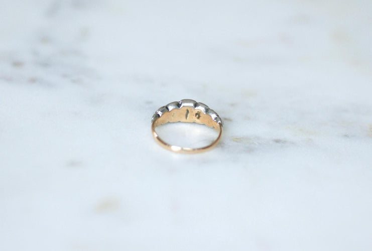 Bague 51 Bague Jarretière XVIIIè or rose at argent, Diamants 58 Facettes