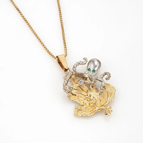 Collier Octopus Necklace Vintage Yellow Gold Diamond Emerald Eyes 58 Facettes G13665