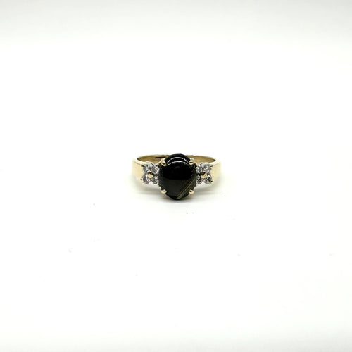 Bague 57 Bague or jaune, saphir noir étoilé et diamants 58 Facettes Z15B51684
