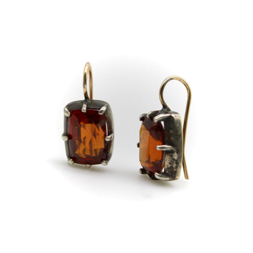 Boucles d'oreilles Boucles d'oreilles vintage en or jaune et argent serties de grenats mandarins 58 Facettes