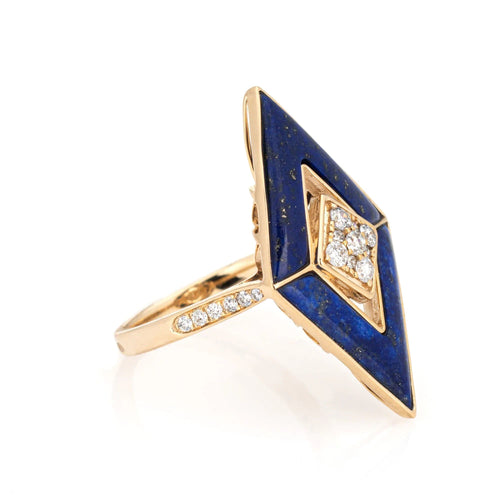Bague Lapis Lazuli Diamond Triangle Ring Estate 14k Yellow Gold Cocktail Jewelry Sz 7 58 Facettes G13172