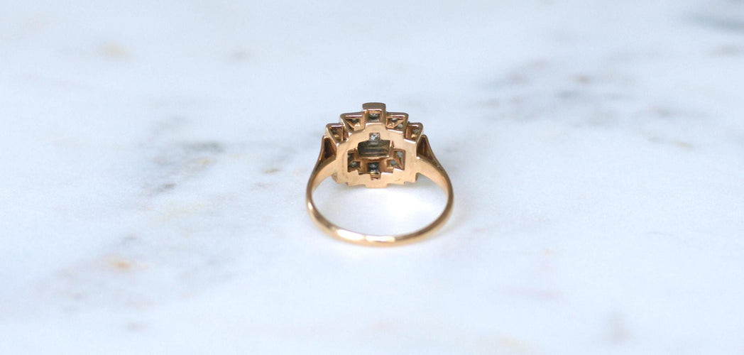 Bague 62 Bague Art Déco Tank Escalier or rose, platine, diamants 58 Facettes