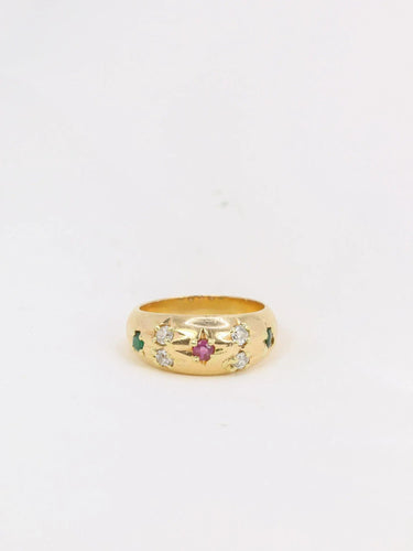 Bague Bague jonc vintage or émeraudes rubis diamants 58 Facettes J177