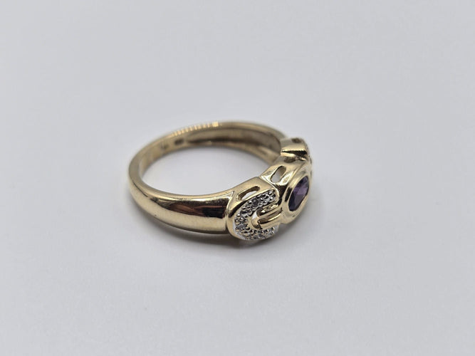 Bague 54 Bague OR Jaune 14k sertie d'une tourmaline au centre et d'éclats de diamants sur les côtés 58 Facettes 1-0000437/5