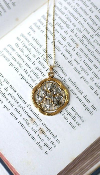 Pendentif Pendentif Art Nouveau Gui or jaune perles et diamants 58 Facettes