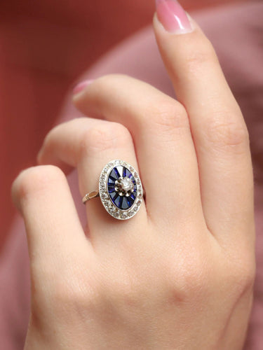Bague Bague Art Déco ovale saphirs diamants 58 Facettes J349