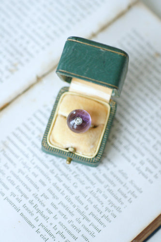 Bague 49.5 Bague en or jaune Art Déco Cabochon d'Améthyste et Diamant 58 Facettes