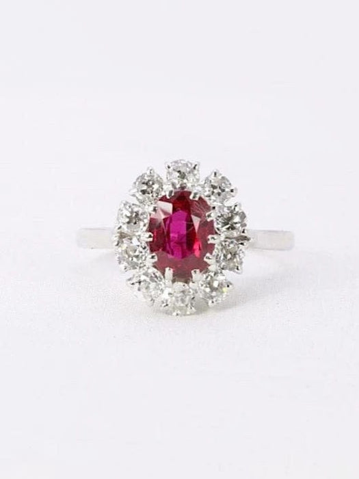 Bague 55 Bague marguerite or blanc rubis ovale diamants 58 Facettes 1023.1