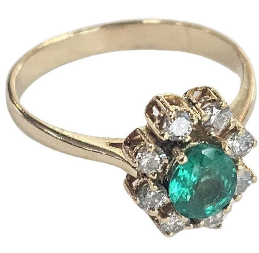 Bague 55.5 Bague rosette contemporaine en or jaune avec une émeraude de 0,6 ct AA+ et des diamants de 0,32 ct 58 Facettes E37