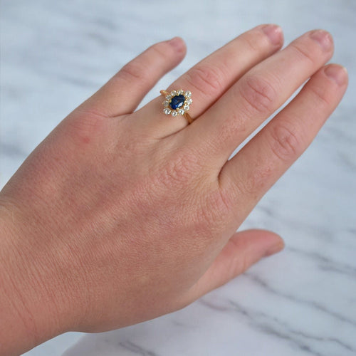 Bague 50 Bague Vintage Or 18 Carats, Saphir Naturel et Diamants - Circa 1980 58 Facettes 321