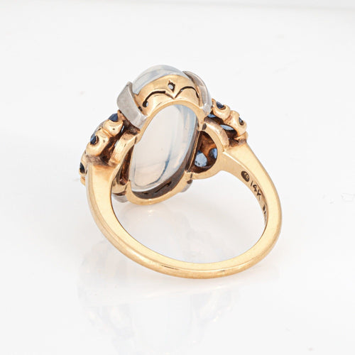 Bague Bague rétro vintage en or 14 carats palladium, pierre de lune, saphir et diamant, taille 6,25, années 1940 58 Facettes G14211