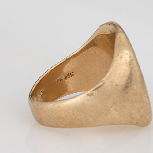 Bague Chevalière Art déco vintage avec blason familial, or jaune 14 carats, taille 7,5 58 Facettes G14015