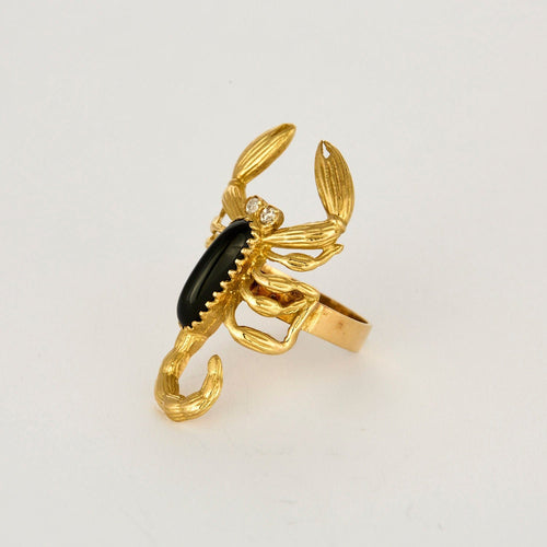 Bague 54 Bague scorpion en or jaune, onyx et diamants 58 Facettes SMA0134