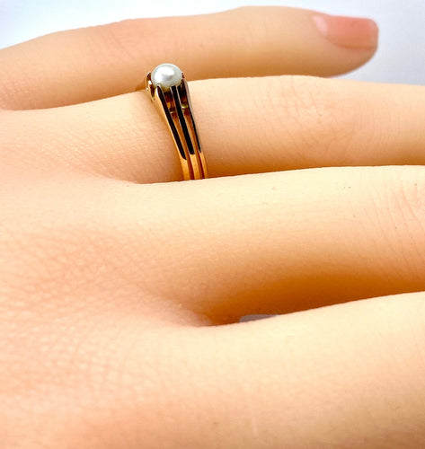 1900'ler civarı ince inci pembe altın yüzük 