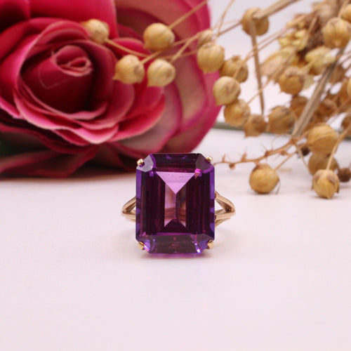 Bague 56 Bague cocktail pierre violette triple anneau sur or jaune 58 Facettes